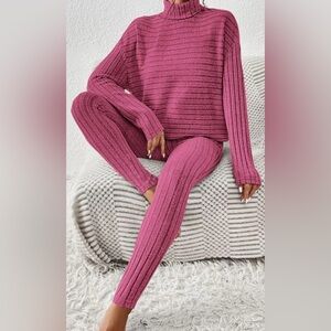Cozy Pink Ribbed Lounge Set